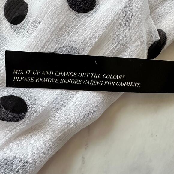 NWT WHBM White w/Black Polka Dot Chiffon Shirt Removable Rhinestone Collar Sz 0 - Picture 5 of 11